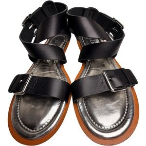 J.Crew Sorrento Leather Cross Strap Sandals Black Made Italy Buckle Womens 7